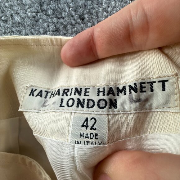 VTG KATHARINE HAMNETT London Ivory Skirt Italy Made Size 42 Cotton Woven Women - Picture 15 of 15